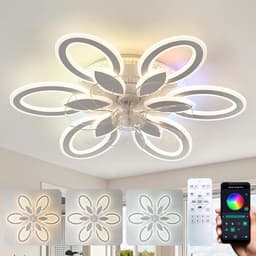 Ceiling Fan with Light Living Room RGB Dimmable Silent Ceiling Fan with Lights Modern Crystal Reversible 6 Speeds Bedroom White Lamp Fan Ceiling and Remote Control Timer — thumbnail 1