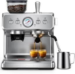 COWSAR Espressomachine met geïntegreerde conische maler - 30 maalstanden - PID-temperatuurregeling - drukmeter - roestvrijstalen espressomachine met kopjeswarmer - voor latte macchiato - cappuccino en espresso — thumbnail 1