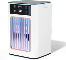 Draagbare persoonlijke verdampingskoeler voor op het bureau,dubbele verneveling, watertank van 900 ml, 4 snelheden, nachtlampje met 7 kleuren, USB-miniventilator voor slaapkamer, kantoor, studentenkamer, camper en binnenshuis gebruik. — thumbnail 1