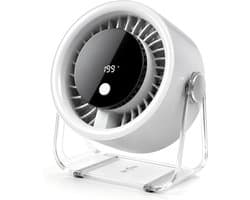 VHV-Draagbare Bureauventilator Wit - 199 Snelheden USB Tafelventilator met 4000mAh Accu - 360° Roterende Fan met LED Display - Stille Wandventilator voor Slaapkamer Kantoor en Thuis