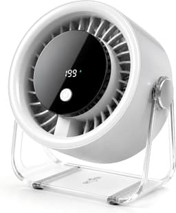 VHV-Draagbare Bureauventilator Wit - 199 Snelheden USB Tafelventilator met 4000mAh Accu - 360° Roterende Fan met LED Display - Stille Wandventilator voor Slaapkamer Kantoor en Thuis — thumbnail 1