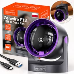 Zenwire F12 - Mini Draagbare Ventilator - Voor Kantoor - Voor Kamer - Krachtig - Instelbare Luchtstroom - Tafelventilator - Kleine Ventilator - Draaibaar - Opladen Via USB - USB-C - Stil - Bureauventilator - Zwart — thumbnail 1