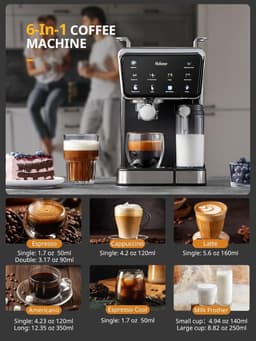 Espressomachine - Koffiezetapparaat - Thuis Barista - Automatische Melkopschuimer - 15 Liter Tank - Zwart — thumbnail 3