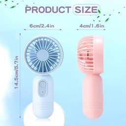 Set van 7 mini draagbare ventilatoren, schattig en lichtgewicht, compact en draagbaar, 3 windsnelheden, USB oplaadbaar, unisex, geschikt voor make-up binnen en buiten en op reis (blauw, roze, paars). — thumbnail 3
