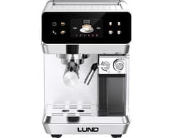 LUND 68503 Premium Pistonmachine – Espressomachine met Automatische Melkopschuimer – 20 Bar – Voor Gemalen Koffie & ESE Pads – 8 Programma's – RVS