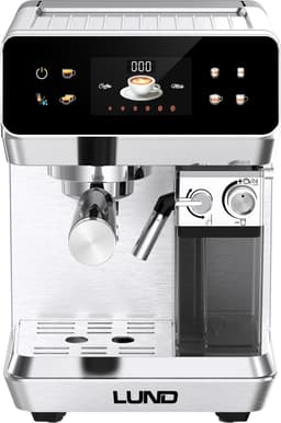 LUND 68503 Premium Pistonmachine – Espressomachine met Automatische Melkopschuimer – 20 Bar – Voor Gemalen Koffie & ESE Pads – 8 Programma's – RVS — thumbnail 1