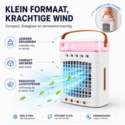 Mini Airco 4-in-1 – Draagbare Mobiele Luchtkoeler met Luchtbevochtiger – 5 Vernevelaars, 3 Nevelstanden, 2 Snelheden, Timer & LED – USB Bureauventilator Zonder Afvoerslang – Wit — thumbnail 4