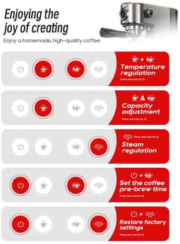 Casa Living Espressomachine - 20 Bar Semi-Automatisch - Instelbare Temperatuur - RVS Behuizing - 51 mm Portafilter - Zilver — thumbnail 2