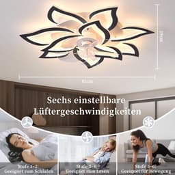 Plafondventilator met verlichting – Dimbare LED – Stil – 6 snelheden – Afstandsbediening – 58 cm zwart — thumbnail 5