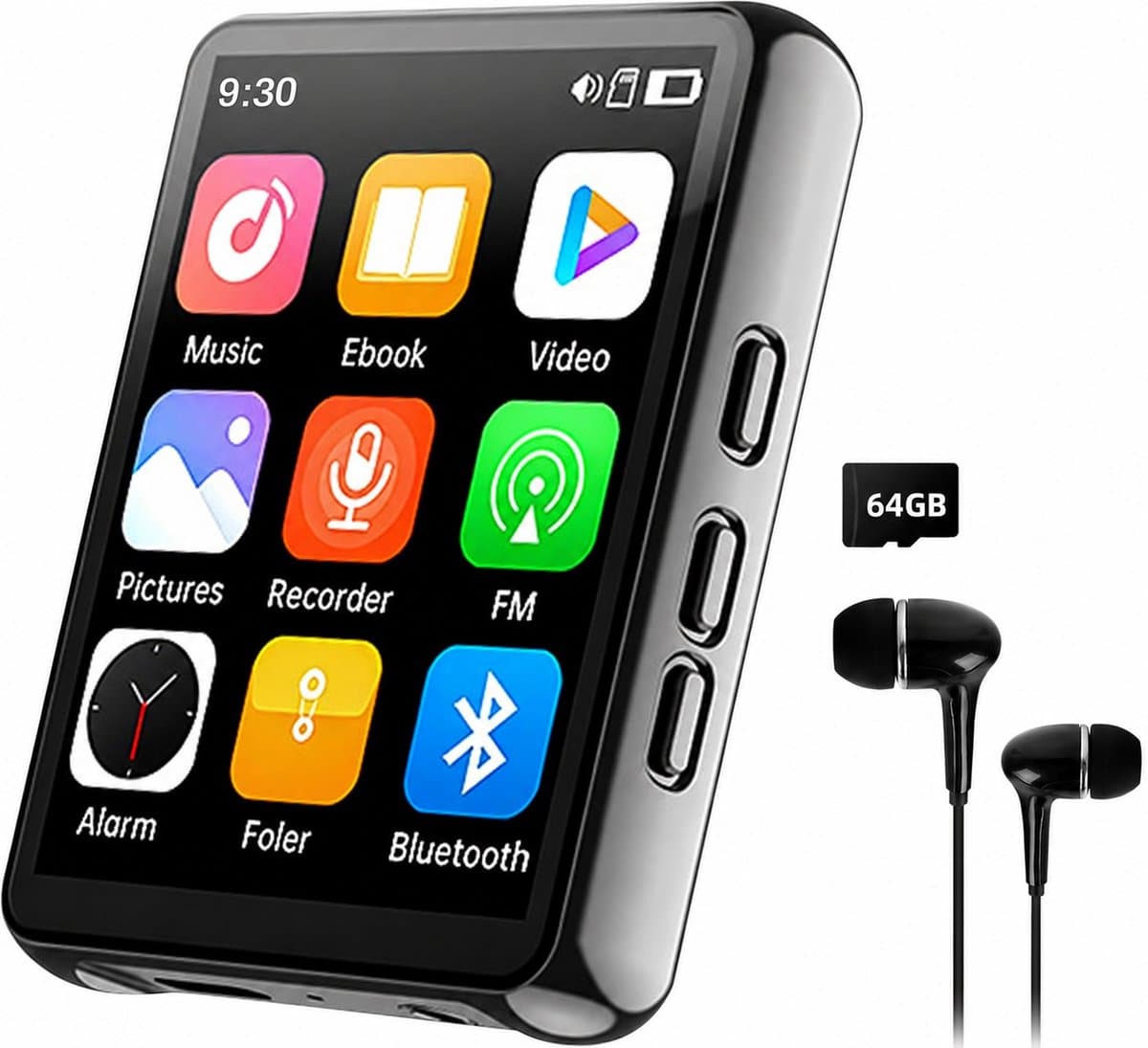 MP3 Speler met Bluetooth 5.4 - 64GB - 2.4 Inch Touchscreen - HiFi Geluid - FM Radio - Recorder - met Oordopjes — afbeelding 1