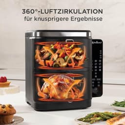 Heteluchtfriteuse Dubbele Kamer - Airfryer XXL Friteuse - Gezond Koken - Verticaal Ruimtebesparend Design - 104 Liter - Zwart — thumbnail 2