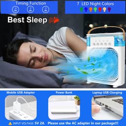 Persoonlijke Aircooler | Stille draagbare mist‑ventilator, USB‑gevoed, 3‑snelheden, 1‑2‑3 uur timer, 360° verstelbaar, bureau‑koeler voor kantoor, thuis, kamer en auto (Wit) — thumbnail 5