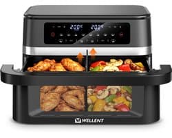 Dubbele Airfryer - 2x 6L / 12 liter - 2 manden - XXXL - Touchscreen - Kijkvenster - 8 programma's - 2950W