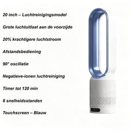 Casalora Ventilator Staand - Bladloze Ventilator 58 cm - Luchtcirculator met Afstandsbediening, 8 Snelheden, 90° Oscillatie, Timer en Luchtzuivering – Veilig en Comfortabel voor Woonkamer, Slaapkamer en Kantoor - Blauw — thumbnail 3