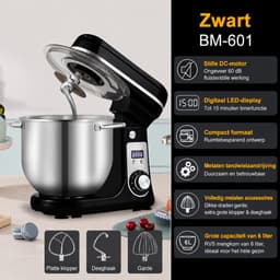AALVERO - Deegmixer - Keukenmachine - Zweepdeegkneder - Inclusief accessoires - 6 snelheden - 6L - Stille motor - 1200W - Zwart — thumbnail 5