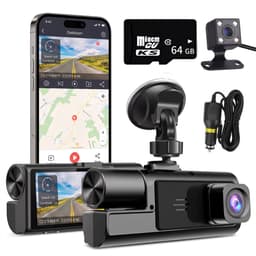 Fokelyi Dashcam Voor Auto - 1080P Drie Camera's Met Zuignap -Driving Recorder - 170° Groothoek En F2.0 Nachtzicht - Parkeerbewaking En Loopopname - HD Dashcams Voor Achter — thumbnail 1
