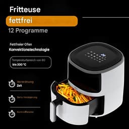 Heteluchtfriteuse - Airfryer Oven - Gezond Koken - Convectie Technologie - 5 Liter - Wit — thumbnail 4
