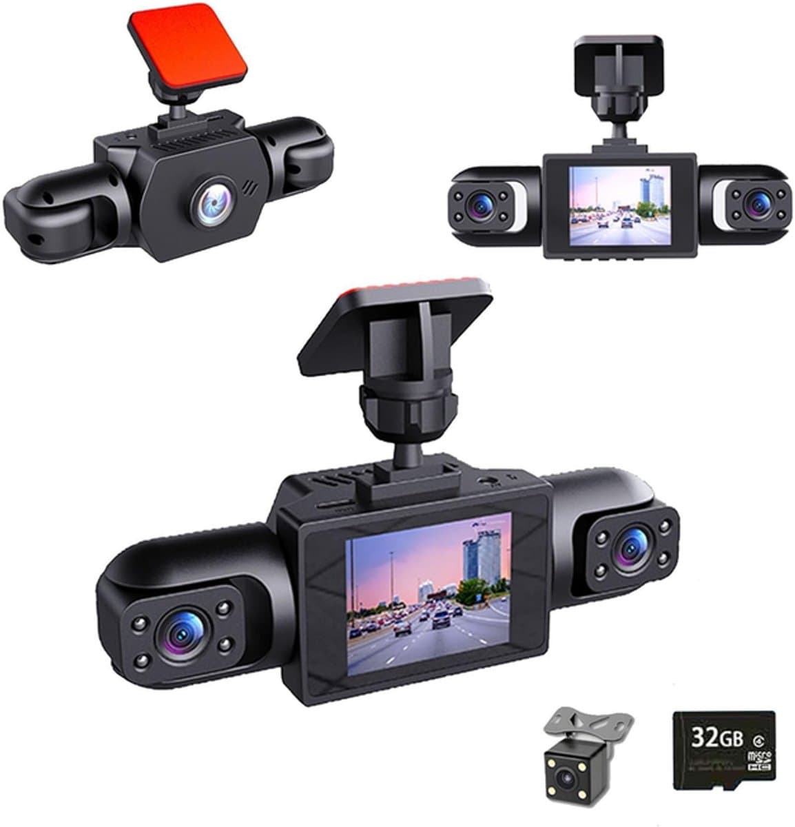 KZQ 4-kanaals dashcam auto 360 graden met 4 camera's 1080p voor achter links rechts 2 inch scherm full view opname met 32GB SD-kaart voor maximale veiligheid — afbeelding 1