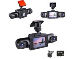 KZQ 4-kanaals dashcam auto 360 graden met 4 camera's 1080p voor achter links rechts 2 inch scherm full view opname met 32GB SD-kaart voor maximale veiligheid