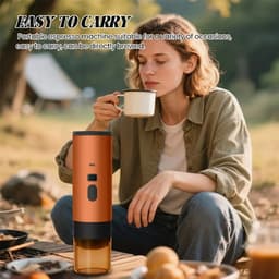 Hutjemutje - draagbare koffiezetapparaat - koffiemachine - draadloos voor in de auto - 12V - espresso - nespresso - dolce gusto - capsule koffie - gemalen koffie - oplaadbaar - oranje — thumbnail 5