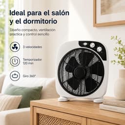 Tafelventilator 30,5 cm – 40 W – 3 Snelheden – 360° Draaibaar – Timer 120 Min – Wit/Zwart — thumbnail 2