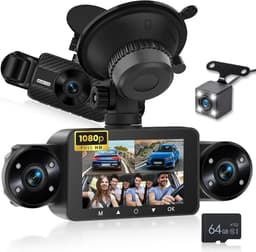 SnelShoppen - 4-kanaals Dashcam 3 Inch IPS Touchscreen Voor- en Achteruitzicht met 8 IR Nachtzichtlampen, Loopopname, 24 Uur Opname, G-sensor, Achteru — thumbnail 1