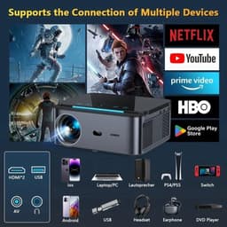 Xiwbsy - Beamer - Projector Beamer - Projector 4k - 1080P - Automatische focus - met WiFi 6 - 25000 Lumens - Buiten- en thuisprojector - Android 4K - Zwart — thumbnail 3