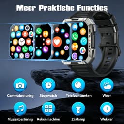 Militair Smartwatch Heren - W60 - Sporthorloge - Beantwoorden | Bellen - Buitensportsmartwatch Met Zaklamp - 100 Dagen Batterij | Kompas | Hartslag | SpO2 | Slaapmonitor - Fitnesstracker voor iOS/ Android -Zwart — thumbnail 5