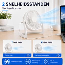 Bureau Ventilator - Mini Bureauventilator - Zuinige Tafelventilator - Kleine USB Ventilator - Kantelbare Statiefventilator - Compacte USB-C Tafelventilator - Fan Geluidloos - Bureau Airco - Desk Fan - Deskventilator - Wit - Silvergear — thumbnail 4