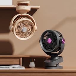 Ventilator - Oplaadbare ventilator - clip on ventilator - 2400mAh USB oplaadbare ventilator - 3 windsnelheden - LED-nachtlampje - Stille werking, geschikt voor bureaus, slaapkamers en kamperen - Grijs — thumbnail 3