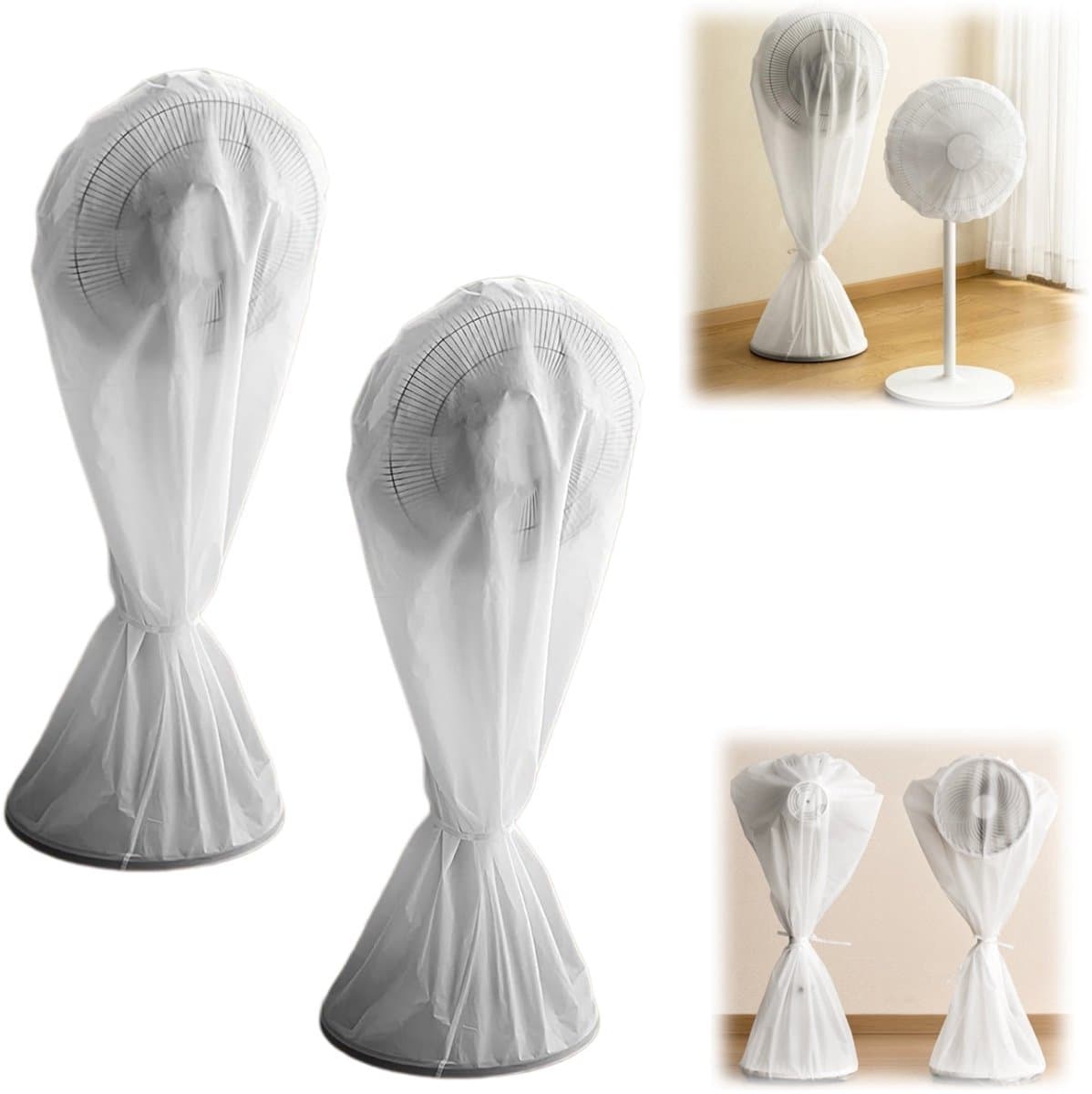 2 stuks Stofkappen - Waterdichte ventilatorkap - Stofwerende ventilatorkap - Ventilator niet inbegrepen - Ronde ventilatorkap - Volledig omsloten - Herbruikbaar - Voor vloerventilatoren, tafelventilatoren, industriële ventilatoren (60*145 cm - Wit) — afbeelding 1