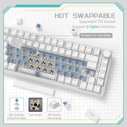 Ajazz AK820 – Mechanisch Toetsenbord 75% – Bedraad USB-C Gaming Keyboard – Hot Swap – Compact QWERTY – 82 Keys – Wit — thumbnail 5
