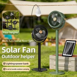 Intrekbare staande circulatieventilator op zonne-energie, USB voeding, krachtige luchtstroom, 3-in-1 multifunctioneel, voor thuisgebruik en buiten kamperen — thumbnail 3