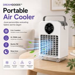 DreamGoods Aircooler - Verkoelen Met Water of IJs - 3-in-1 Luchtkoeler - Koelen, Ventileren & Bevochtigen - 700ML Watertank - Aircooler met Koelelementen - Air Cooler - Ventilateur - Mobiele Airco - Mini Airco zonder Afvoerslang - Koelventilator — thumbnail 2