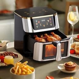 Heteluchtfriteuse – Airfryer - Airfryer Oven - 8L - 1400W - Airfryer Zonder Olie - LED Touchscreen - Kijkvenster - RVS - Hoge Temperatuur - Zwart — thumbnail 1