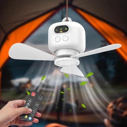 GELLDG Oplaadbare Plafondventilator met Verlichting - Stille Ventilator voor Buiten - 8000mAh USB-Campingleut - Geschikt voor Tent, Tuin en Terras - Plastic - Afmetingen 11x27x27cm — thumbnail 1