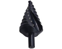 Trappenboorset met spiraalfluit en driehoekige schacht van sneldraaistaal nitride, geschikt voor boren in koolstofstaal en plaatmaterialen, 10-45 mm