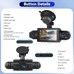 4-kanaals 360° dashcam HD 1080P 4-lens rijrecorder met 32GB geheugenkaart — thumbnail 3