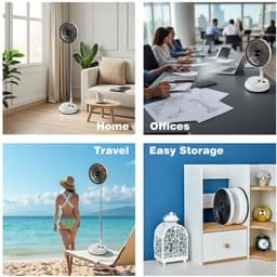 Draagbare oscillerende staande ventilator 8 inch - opvouwbaar met 7200mAh oplaadbare USB batterij, hoogteverstelbaar, 4 snelheden, stil met afstandsbediening voor thuis, kantoor, kamperen en reizenc — thumbnail 2