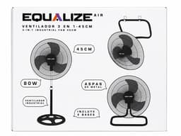 Equalize Ventilator 3 in 1 - 80 watt - Industrial - Zeer Krachtige Ventilator - Statief, ophangen of neerzetten - Kop van 45cm - RVS - — thumbnail 3