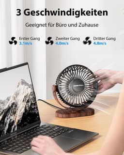 Tafelventilator Stil Bureauventilator 3 Snelheden Verstelbare Kantelhoek Compact USB Aangedreven Zwart — thumbnail 2