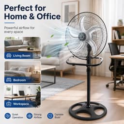 Umarko - 3-in-1 Stille Statiefventilator 65W Turbo - Hoogteverstelbaar - Wandmontage - 50 cm — thumbnail 4