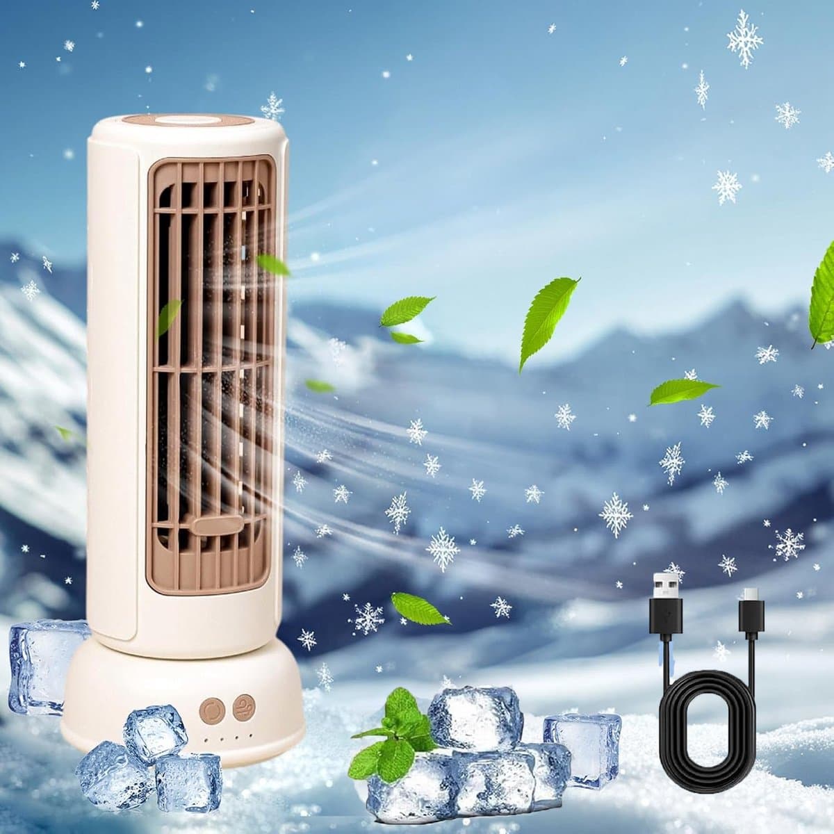 KZQ Bladloze Torenventilator - Usb Herlaadbaar - 3 Snelheden - 1200mAh Batterij - Stille Staande Ventilator - Geschikt Voor Slaapkamer Woonkamer Kantoor En Thuis - wit — afbeelding 1