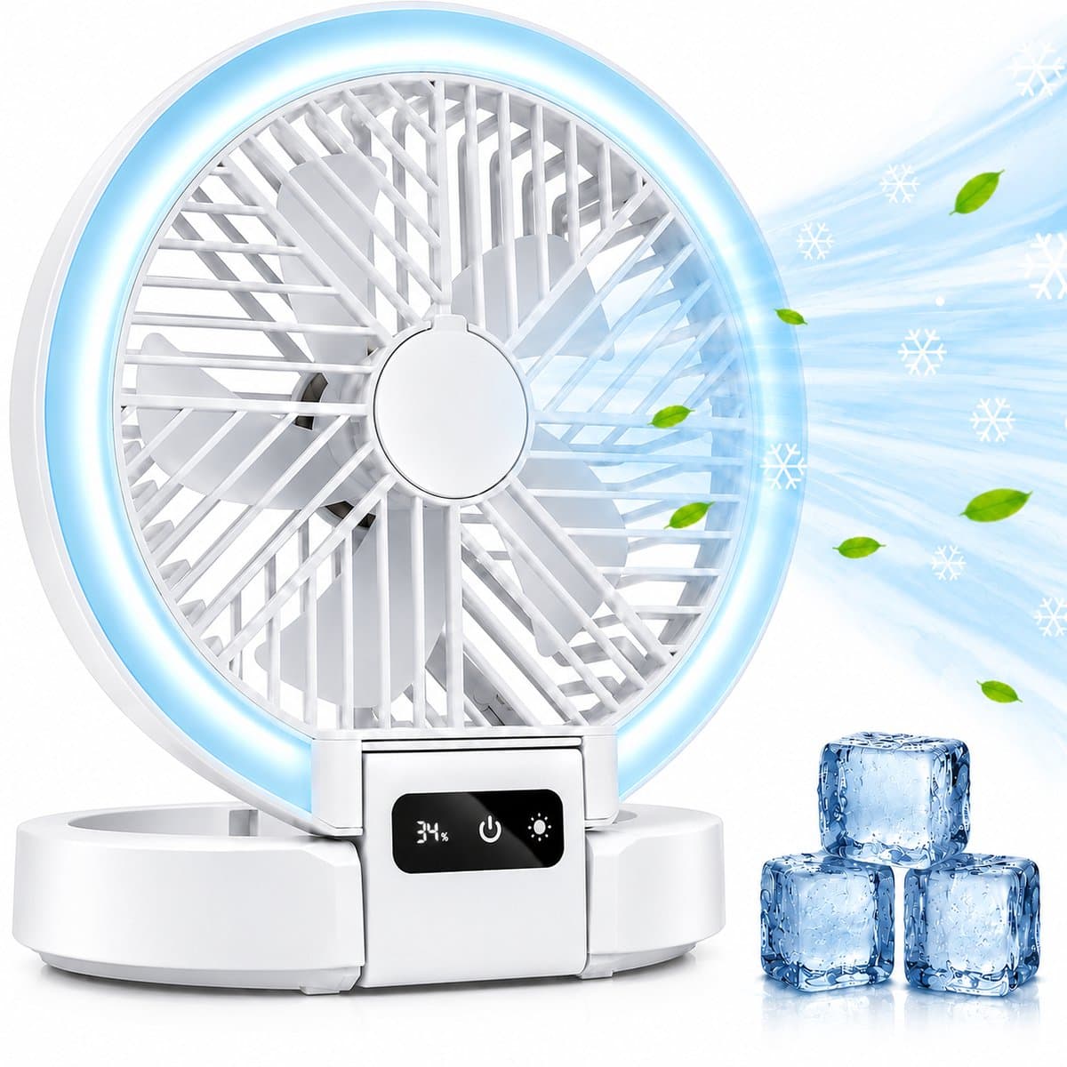 Lifetime Air Tafelventilator Oplaadbaar - Mini USB Ventilator 1200mAh - 5 Snelheden En LED Display - 21x20,5x23cm - Wit — afbeelding 1
