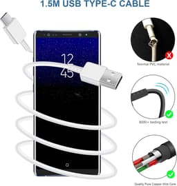 USB Oplader met Oplaadkabel USB Type-C geschikt voor Samsung Galaxy A15 A14 A13 A04s A05s A71 A55 A54 A53 A52s A40 A35 A34 A33 A25 A23 M51 M34 M14 S8 S9 S10 S20 - Snellader Adapter Mobiele Telefoon Kabel — thumbnail 5
