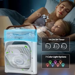 Mobiele airconditioner - mini-luchtkoeler, 5-in-1 airconditioning, klein, draagbaar, 7 leds, luchtbevochtiger met 3 snelheden, luchtkoeler, ventilator met waterkoeling, voor keuken, kantoor - wit [Energieklasse A] — thumbnail 4
