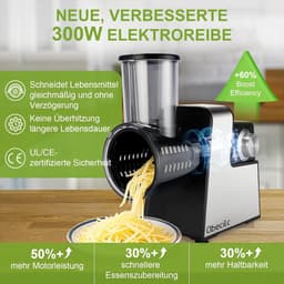 Elektrische Kaasrasp - Keukenapparaat - Snel Ingrediënten Snijden - 7 RVS Bladen - 30cm Hoog - Zwart — thumbnail 1