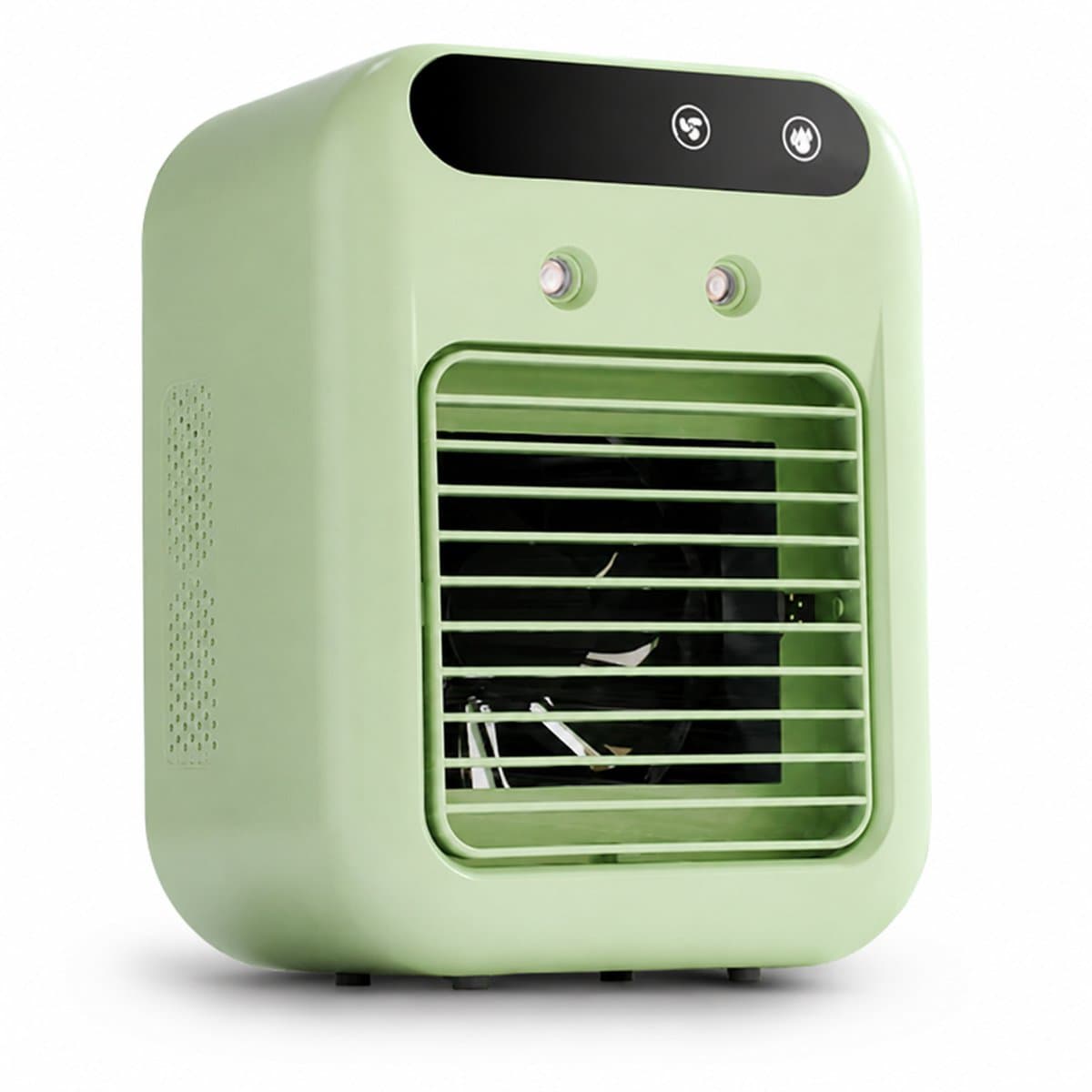 Mobiele Airco en Mini Luchtkoeler met Groot Watertank - 4-in-1 Kleine Aircooler met 3 Snelheden - Fluisterstille Tafelventilator met Waterverneveling voor Slaapkamer, Thuiskantoor en Camping - Groen — afbeelding 1