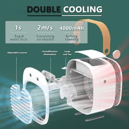 Mobiele Airco - Mini Aircooler - Mini Aircooler met Water USB - Koelventilator - Draagbare Luchtkoeler met watertank - Ventilator - 3 windsnelheden - Airco Alternatief - 128ML - 4000 mAh - Voor kamperen, tent, auto, kamer, thuis - groente — thumbnail 5