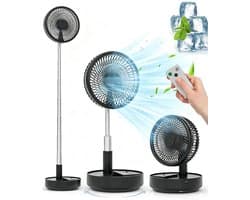 Tafel- en Staande Ventilator - Draagbare Oscillerende Ventilator - Opvouwbaar Design - Afstandsbediening - 4 Snelheden - Oplaadbare Accu - USB Ventilator - Zwart